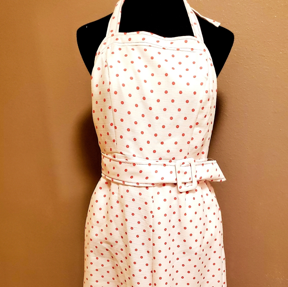 Pink white polka dot halter top jumpsuit